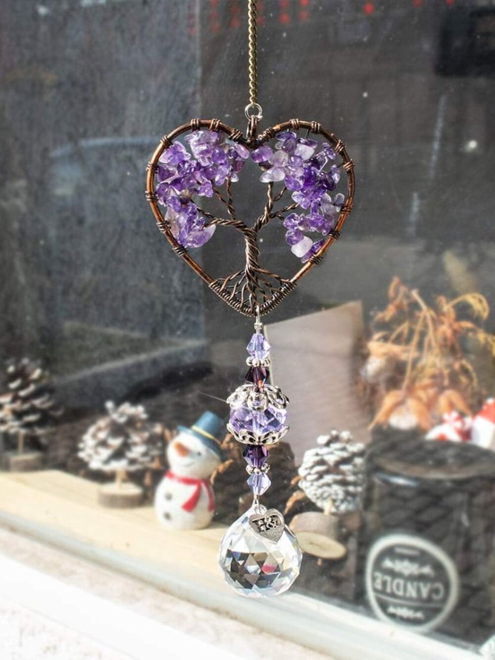 Tree of Life Crystal Suncatcher Rainbow Drop Pendant Window Decor - Picture 4 of 8